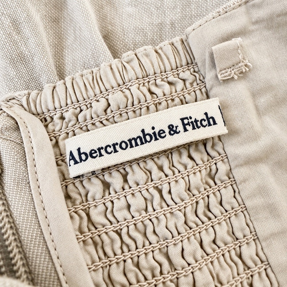 Abercrombie & Fitch Small Linen Blend Strapless Wide Leg Jumpsuit Neutral - Picture 9 of 10